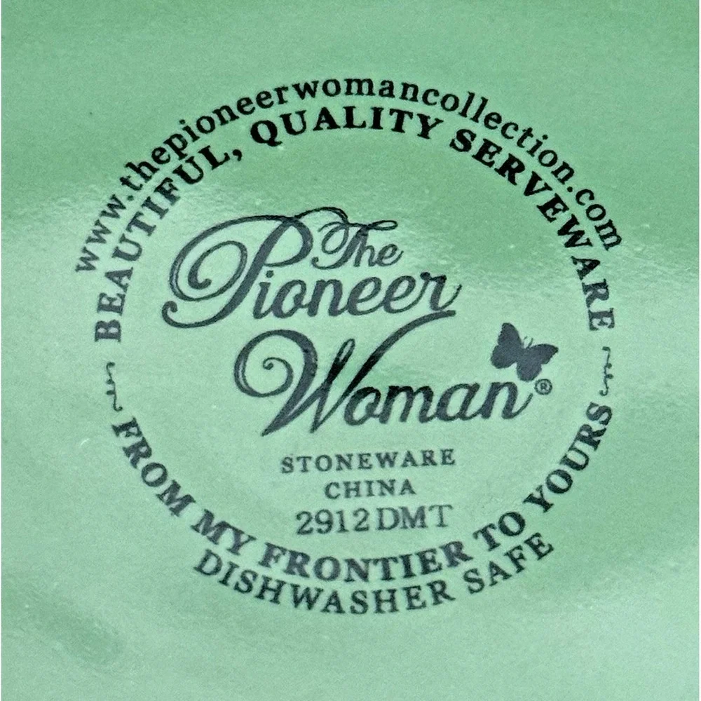 Pioneer Woman Rose Shadow Green Ceramic Berry Colander Strainer with Drip Plate